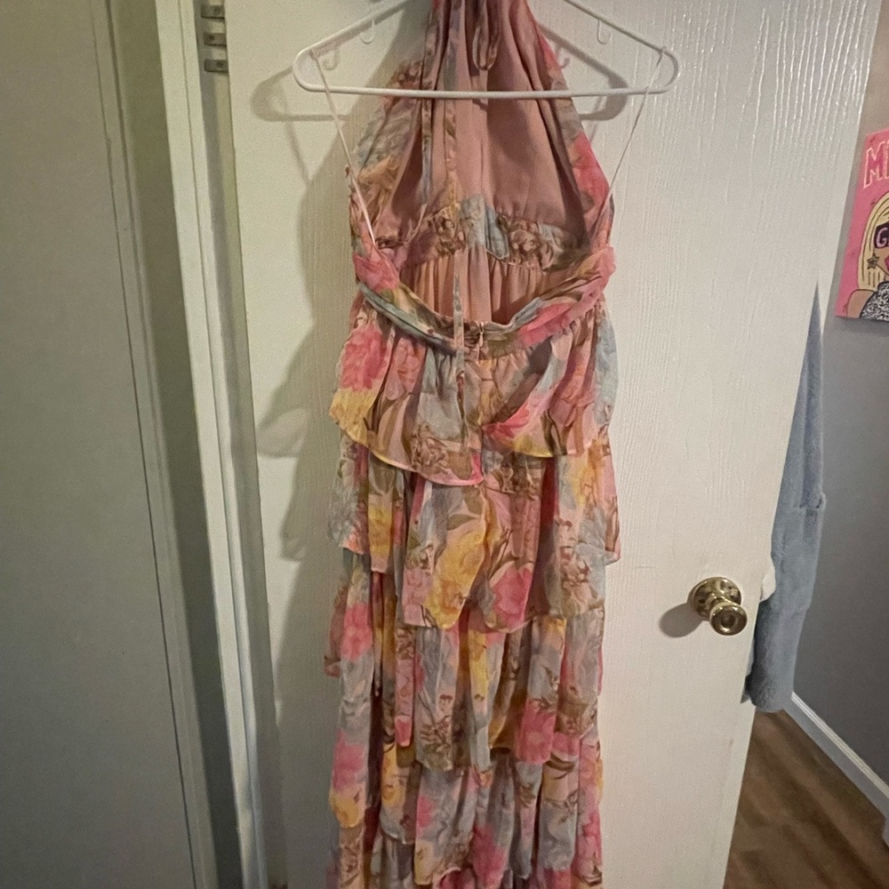 Long halter open back dress